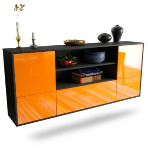Sideboard Sterling Heights | hängend | Korpus Anthrazit | Front in Hochglanz Orange | 180x79x35cm (BxHxT)