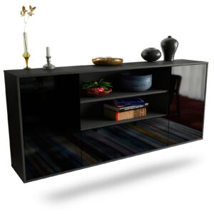 Sideboard Sterling Heights | hängend | Korpus Anthrazit | Front in Hochglanz Schwarz | 180x79x35cm (BxHxT)