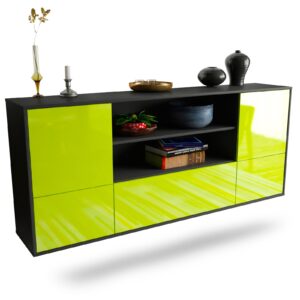Sideboard Sterling Heights | hängend | Korpus Anthrazit | Front in Hochglanz Grün | 180x79x35cm (BxHxT)