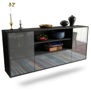 Sideboard Sterling Heights | hängend | Korpus Anthrazit | Front in Hochglanz Grau | 180x79x35cm (BxHxT)