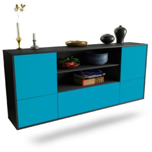 Sideboard Sterling Heights | hängend | Korpus Anthrazit | Front in Türkis | 180x79x35cm (BxHxT)