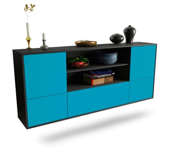 Sideboard Sterling Heights | hängend | Korpus Anthrazit | Front in Türkis | 180x79x35cm (BxHxT)