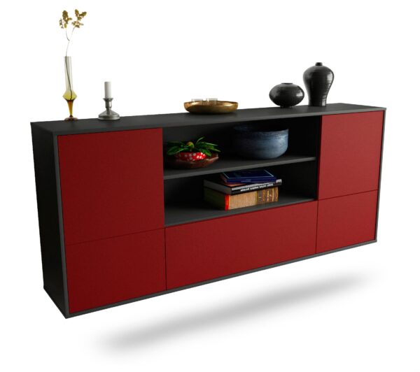 Sideboard Sterling Heights | hängend | Korpus Anthrazit | Front in Bordeaux | 180x79x35cm (BxHxT)