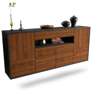 Sideboard McAllen | hängend | Korpus Anthrazit | Front in Walnuss Holz Optik | 180x79x35cm (BxHxT)