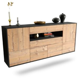 Sideboard McAllen | hängend | Korpus Anthrazit | Front in Pinie Holz Optik | 180x79x35cm (BxHxT)