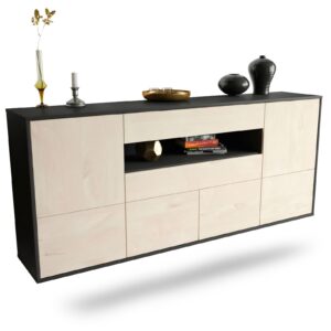 Sideboard McAllen | hängend | Korpus Anthrazit | Front in Zeder Holz Optik | 180x79x35cm (BxHxT)
