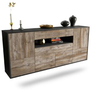 Sideboard McAllen | hängend | Korpus Anthrazit | Front in Treibholz Holz Optik | 180x79x35cm (BxHxT)