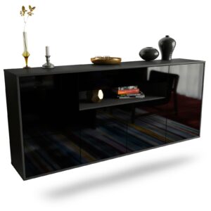 Sideboard McAllen | hängend | Korpus Anthrazit | Front in Hochglanz Schwarz | 180x79x35cm (BxHxT)