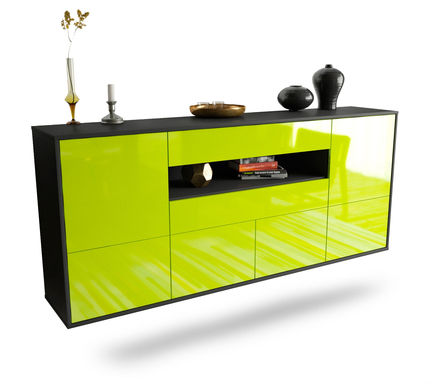 Sideboard McAllen | hängend | Korpus Anthrazit | Front in Hochglanz Grün | 180x79x35cm (BxHxT) 1 Sideboard McAllen | hängend | Korpus Anthrazit | Front in Hochglanz Grün | 180x79x35cm (BxHxT)