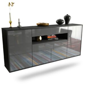 Sideboard McAllen | hängend | Korpus Anthrazit | Front in Hochglanz Grau | 180x79x35cm (BxHxT)