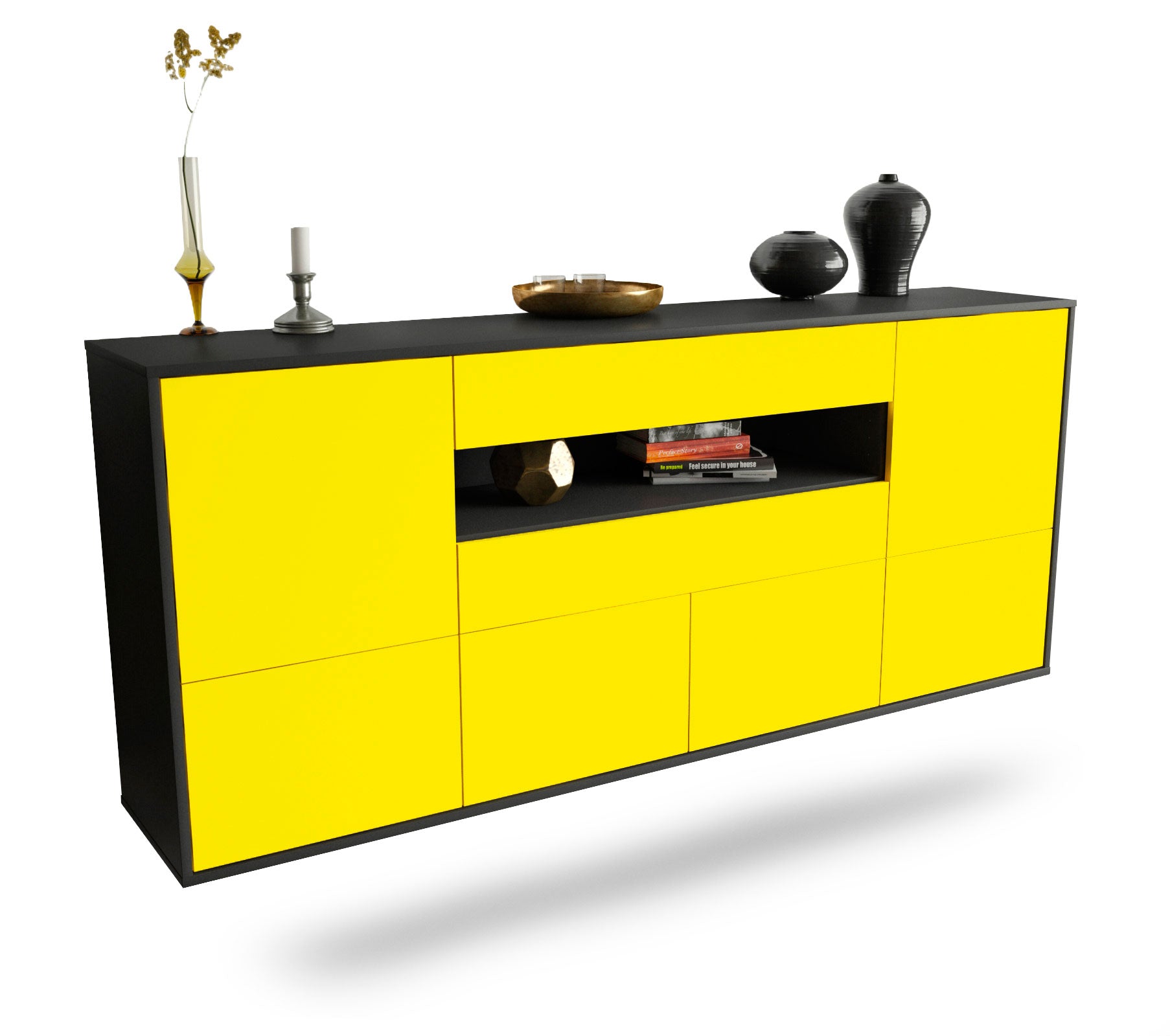 Sideboard McAllen | hängend | Korpus Anthrazit | Front in Gelb | 180x79x35cm (BxHxT) 1 Sideboard McAllen | hängend | Korpus Anthrazit | Front in Gelb | 180x79x35cm (BxHxT)