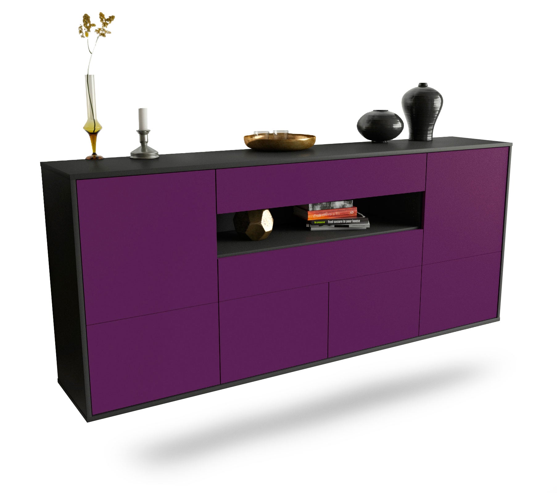 Sideboard McAllen | hängend | Korpus Anthrazit | Front in Lila | 180x79x35cm (BxHxT) 1 Sideboard McAllen | hängend | Korpus Anthrazit | Front in Lila | 180x79x35cm (BxHxT)