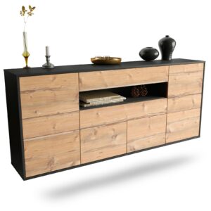 Sideboard Coral Springs | hängend | Korpus Anthrazit | Front in Pinie Holz Optik | 180x79x35cm (BxHxT)