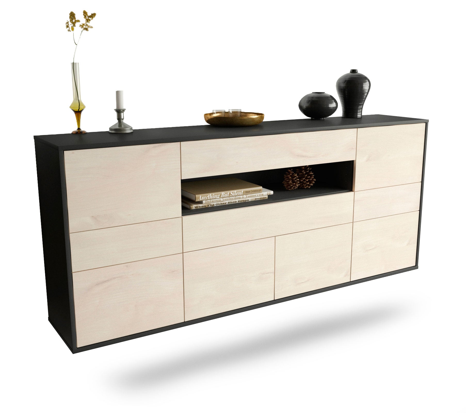 Sideboard Coral Springs | hängend | Korpus Anthrazit | Front in Zeder Holz Optik | 180x79x35cm (BxHxT) 1 Sideboard Coral Springs | hängend | Korpus Anthrazit | Front in Zeder Holz Optik | 180x79x35cm (BxHxT)