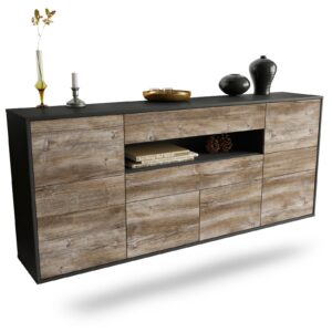 Sideboard Coral Springs | hängend | Korpus Anthrazit | Front in Treibholz Holz Optik | 180x79x35cm (BxHxT)