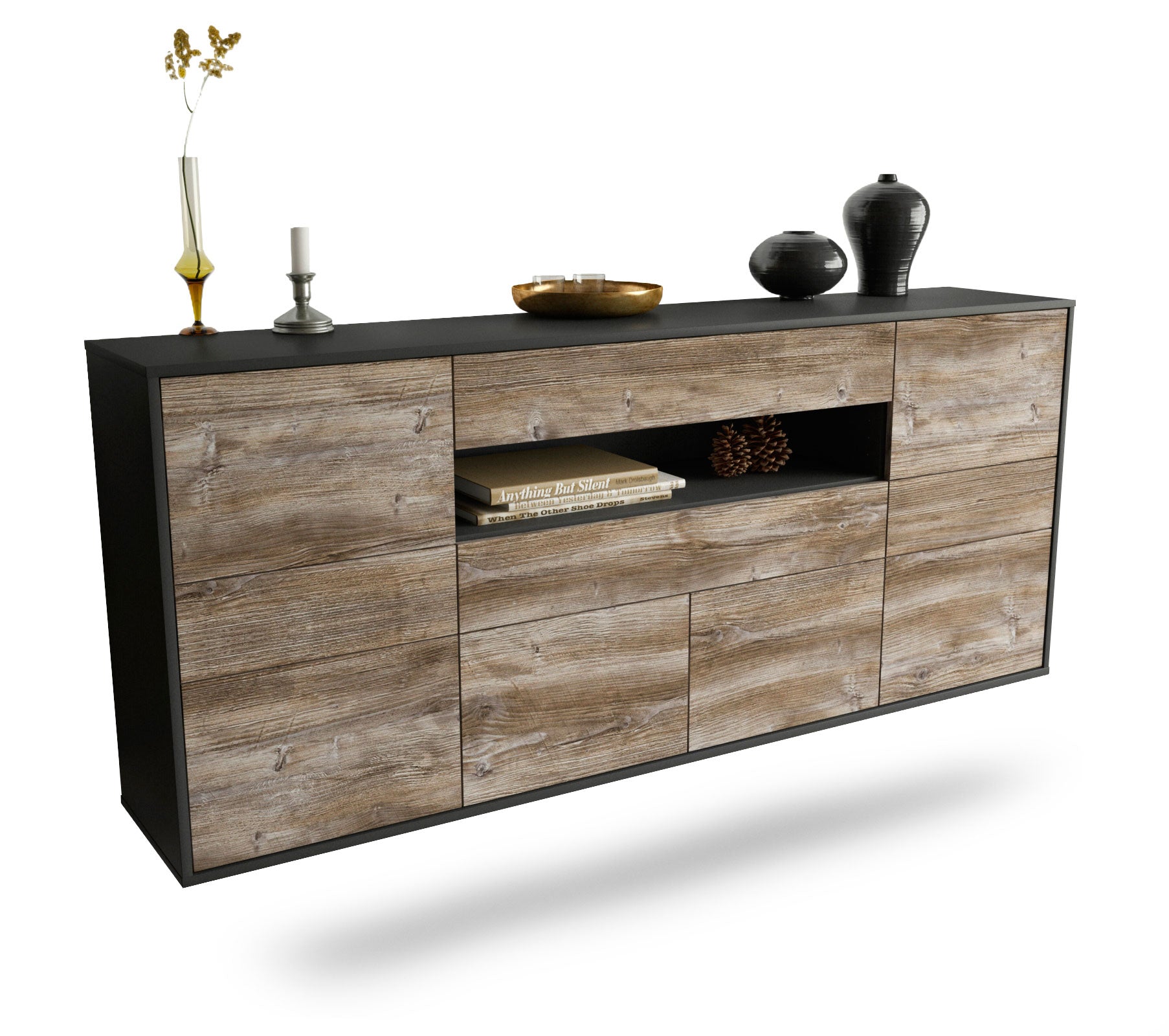Sideboard Coral Springs | hängend | Korpus Anthrazit | Front in Treibholz Holz Optik | 180x79x35cm (BxHxT) 1 Sideboard Coral Springs | hängend | Korpus Anthrazit | Front in Treibholz Holz Optik | 180x79x35cm (BxHxT)