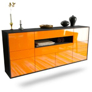 Sideboard Coral Springs | hängend | Korpus Anthrazit | Front in Hochglanz Orange | 180x79x35cm (BxHxT)