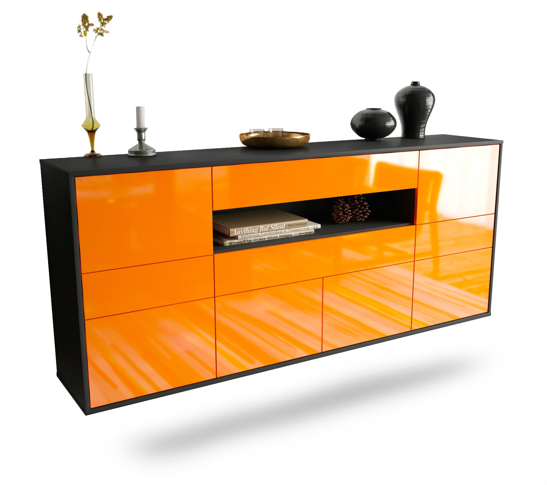 Sideboard Coral Springs | hängend | Korpus Anthrazit | Front in Hochglanz Orange | 180x79x35cm (BxHxT) 1 Sideboard Coral Springs | hängend | Korpus Anthrazit | Front in Hochglanz Orange | 180x79x35cm (BxHxT)