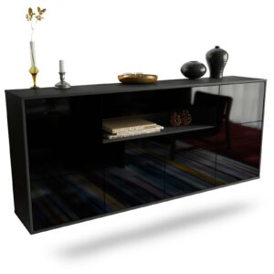 Sideboard Coral Springs | hängend | Korpus Anthrazit | Front in Hochglanz Schwarz | 180x79x35cm (BxHxT)