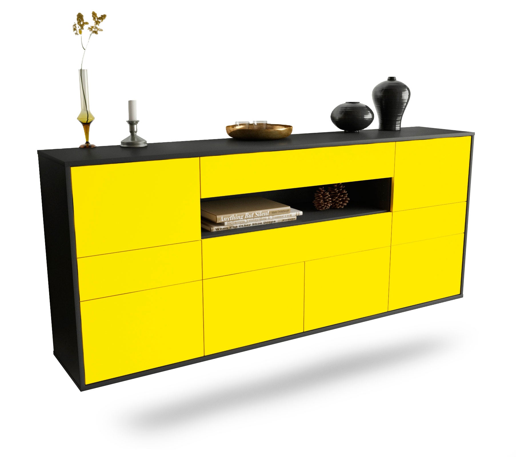 Sideboard Coral Springs | hängend | Korpus Anthrazit | Front in Gelb | 180x79x35cm (BxHxT) 1 Sideboard Coral Springs | hängend | Korpus Anthrazit | Front in Gelb | 180x79x35cm (BxHxT)