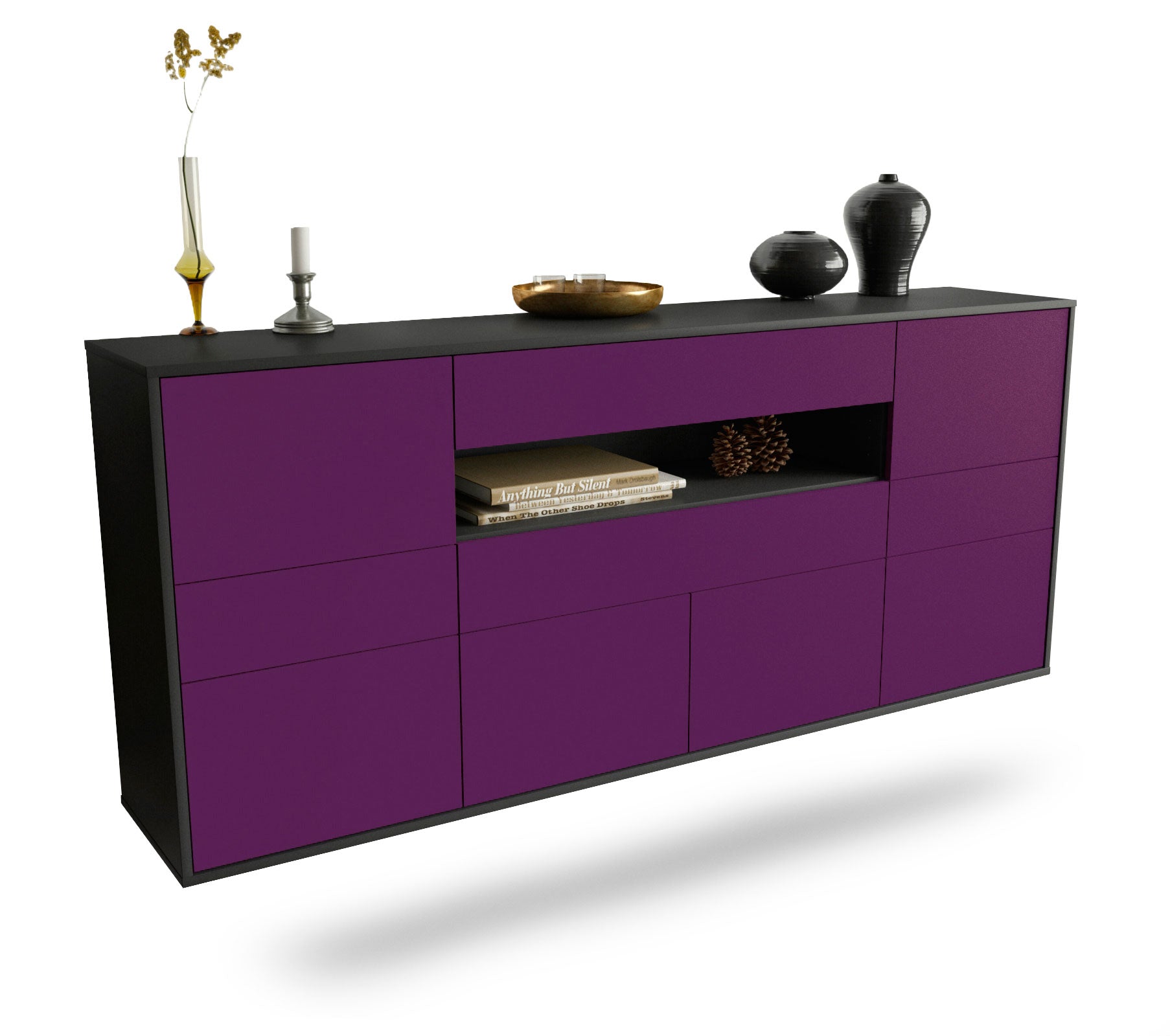 Sideboard Coral Springs | hängend | Korpus Anthrazit | Front in Lila | 180x79x35cm (BxHxT) 1 Sideboard Coral Springs | hängend | Korpus Anthrazit | Front in Lila | 180x79x35cm (BxHxT)
