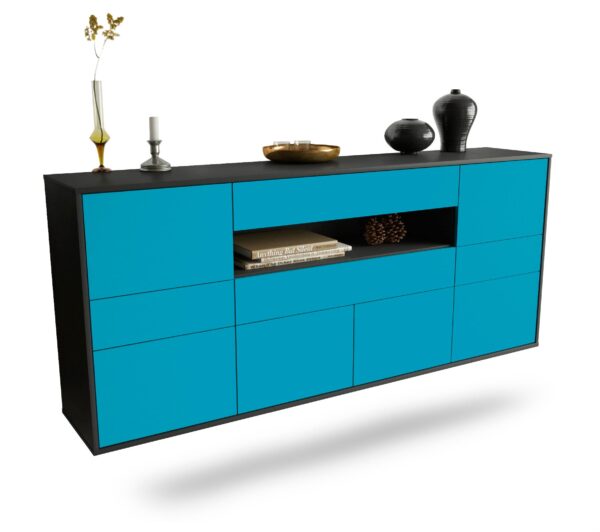 Sideboard Coral Springs | hängend | Korpus Anthrazit | Front in Türkis | 180x79x35cm (BxHxT)