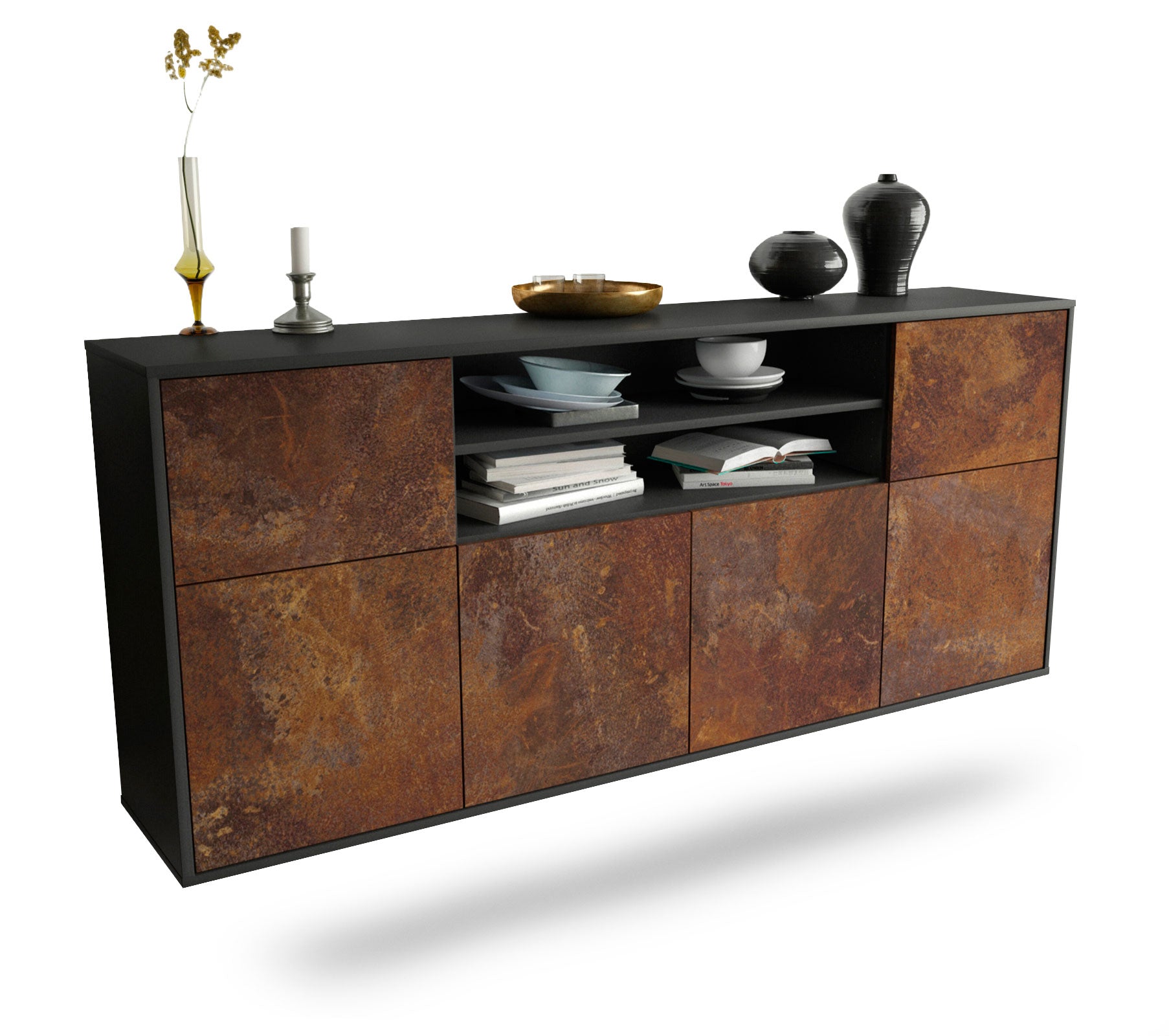 Sideboard Cedar Rapids | hängend | Korpus Anthrazit | Front in Rost Optik | 180x79x35cm (BxHxT) 1 Sideboard Cedar Rapids | hängend | Korpus Anthrazit | Front in Rost Optik | 180x79x35cm (BxHxT)