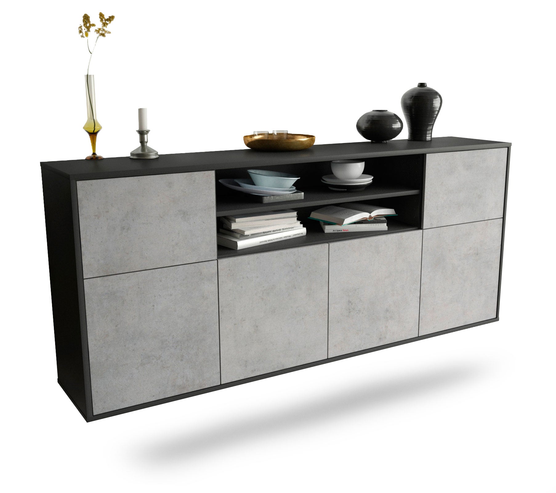 Sideboard Cedar Rapids | hängend | Korpus Anthrazit | Front in Beton Optik | 180x79x35cm (BxHxT) 1 Sideboard Cedar Rapids | hängend | Korpus Anthrazit | Front in Beton Optik | 180x79x35cm (BxHxT)
