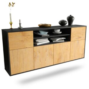 Sideboard Cedar Rapids | hängend | Korpus Anthrazit | Front in Eiche Holz Optik | 180x79x35cm (BxHxT)