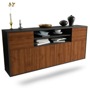 Sideboard Cedar Rapids | hängend | Korpus Anthrazit | Front in Walnuss Holz Optik | 180x79x35cm (BxHxT)
