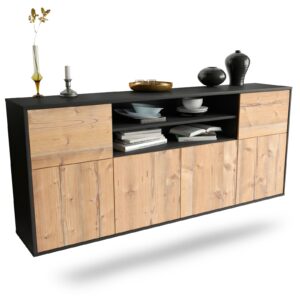 Sideboard Cedar Rapids | hängend | Korpus Anthrazit | Front in Pinie Holz Optik | 180x79x35cm (BxHxT)