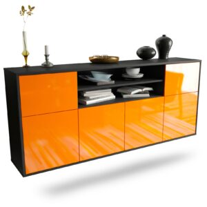 Sideboard Cedar Rapids | hängend | Korpus Anthrazit | Front in Hochglanz Orange | 180x79x35cm (BxHxT)