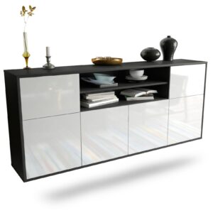 Sideboard Cedar Rapids | hängend | Korpus Anthrazit | Front in Hochglanz Weiß | 180x79x35cm (BxHxT)