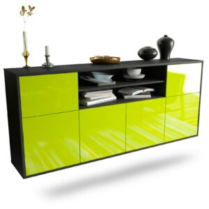 Sideboard Cedar Rapids | hängend | Korpus Anthrazit | Front in Hochglanz Grün | 180x79x35cm (BxHxT)