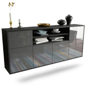 Sideboard Cedar Rapids | hängend | Korpus Anthrazit | Front in Hochglanz Grau | 180x79x35cm (BxHxT)