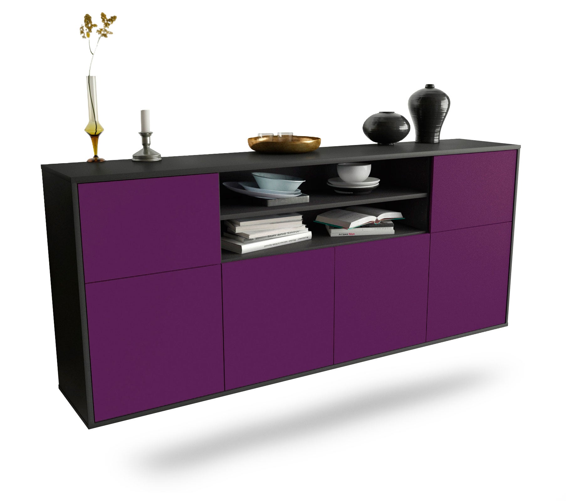 Sideboard Cedar Rapids | hängend | Korpus Anthrazit | Front in Lila | 180x79x35cm (BxHxT) 1 Sideboard Cedar Rapids | hängend | Korpus Anthrazit | Front in Lila | 180x79x35cm (BxHxT)