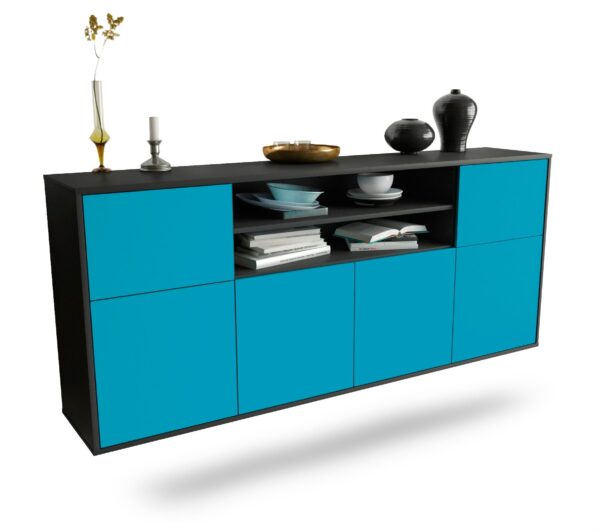 Sideboard Cedar Rapids | hängend | Korpus Anthrazit | Front in Türkis | 180x79x35cm (BxHxT)