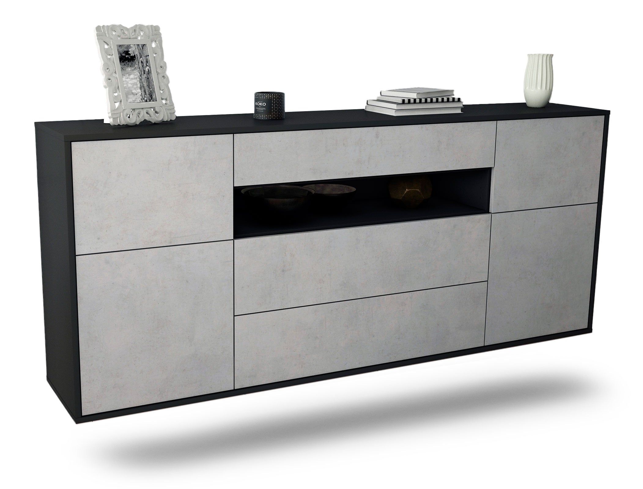 Sideboard Elizabeth | hängend | Korpus Anthrazit | Front in Beton Optik | 180x79x35cm (BxHxT) 1 Sideboard Elizabeth | hängend | Korpus Anthrazit | Front in Beton Optik | 180x79x35cm (BxHxT)