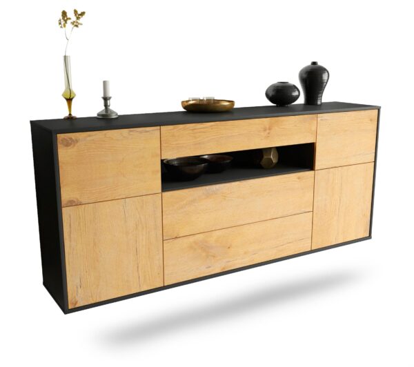Sideboard Elizabeth | hängend | Korpus Anthrazit | Front in Eiche Holz Optik | 180x79x35cm (BxHxT)