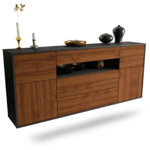 Sideboard Elizabeth | hängend | Korpus Anthrazit | Front in Walnuss Holz Optik | 180x79x35cm (BxHxT)