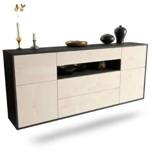 Sideboard Elizabeth | hängend | Korpus Anthrazit | Front in Zeder Holz Optik | 180x79x35cm (BxHxT)