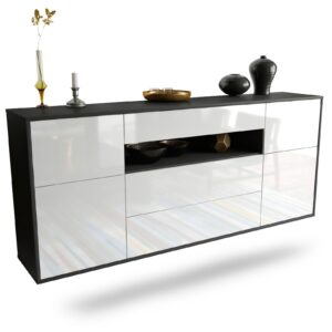 Sideboard Elizabeth | hängend | Korpus Anthrazit | Front in Hochglanz Weiß | 180x79x35cm (BxHxT)
