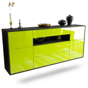 Sideboard Elizabeth | hängend | Korpus Anthrazit | Front in Hochglanz Grün | 180x79x35cm (BxHxT)