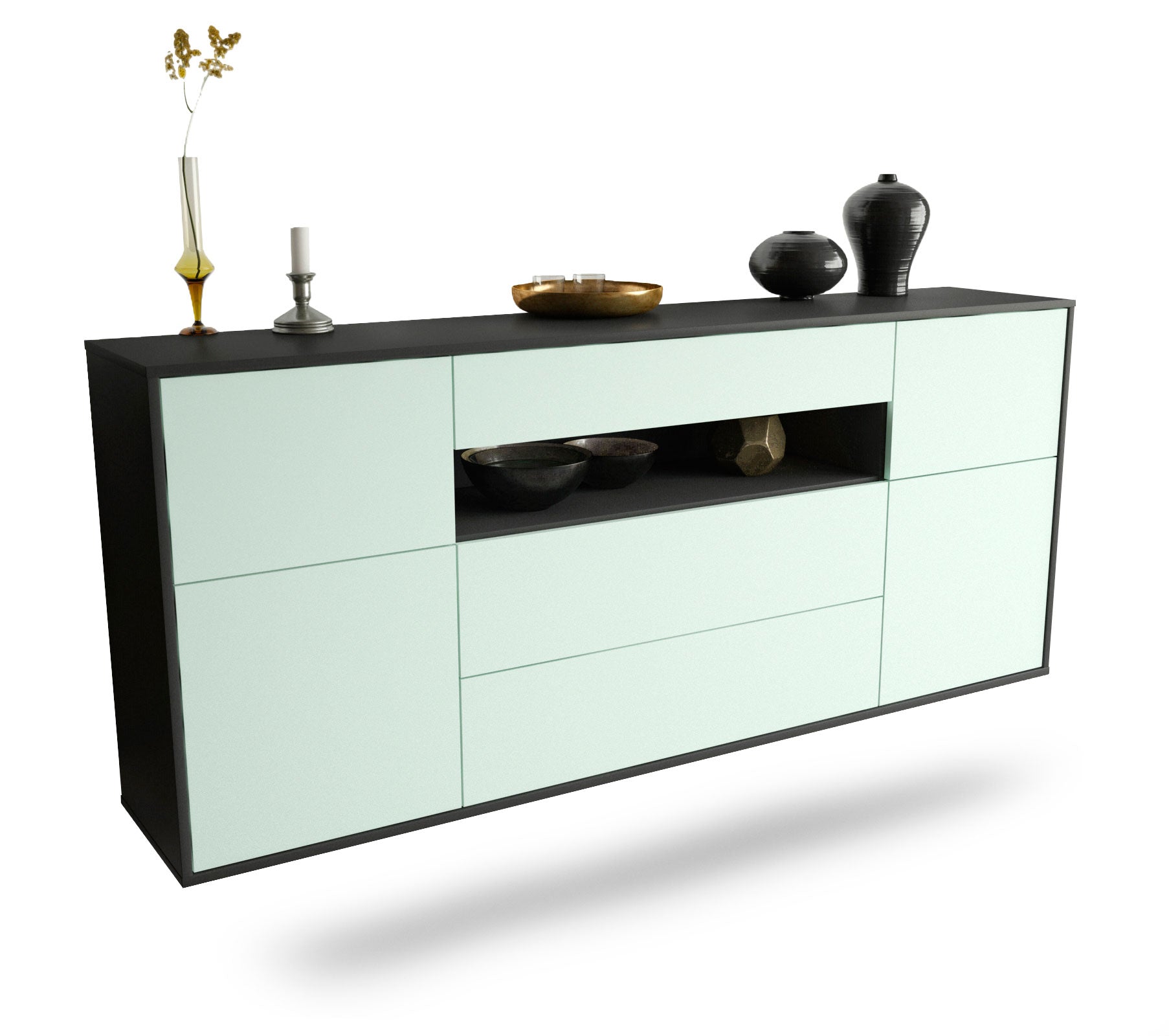 Sideboard Elizabeth | hängend | Korpus Anthrazit | Front in Mint | 180x79x35cm (BxHxT) 1 Sideboard Elizabeth | hängend | Korpus Anthrazit | Front in Mint | 180x79x35cm (BxHxT)