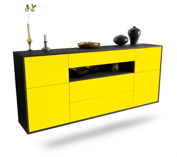 Sideboard Elizabeth | hängend | Korpus Anthrazit | Front in Gelb | 180x79x35cm (BxHxT)