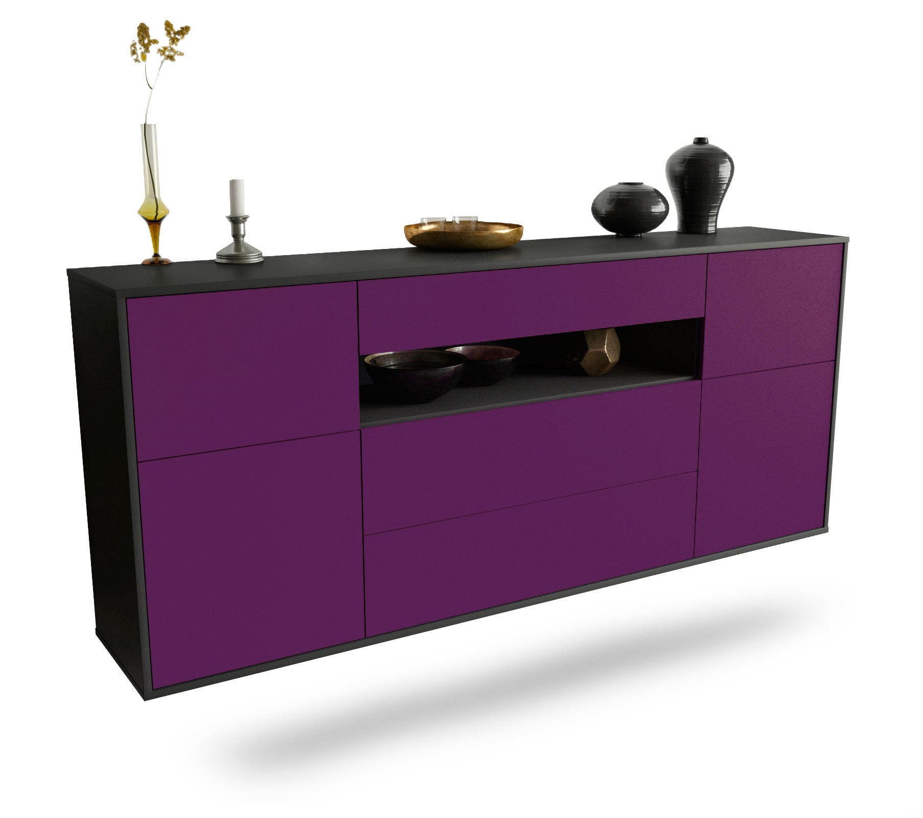 Sideboard Elizabeth | hängend | Korpus Anthrazit | Front in Lila | 180x79x35cm (BxHxT) 1 Sideboard Elizabeth | hängend | Korpus Anthrazit | Front in Lila | 180x79x35cm (BxHxT)