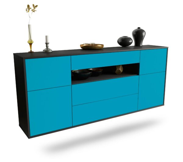 Sideboard Elizabeth | hängend | Korpus Anthrazit | Front in Türkis | 180x79x35cm (BxHxT)