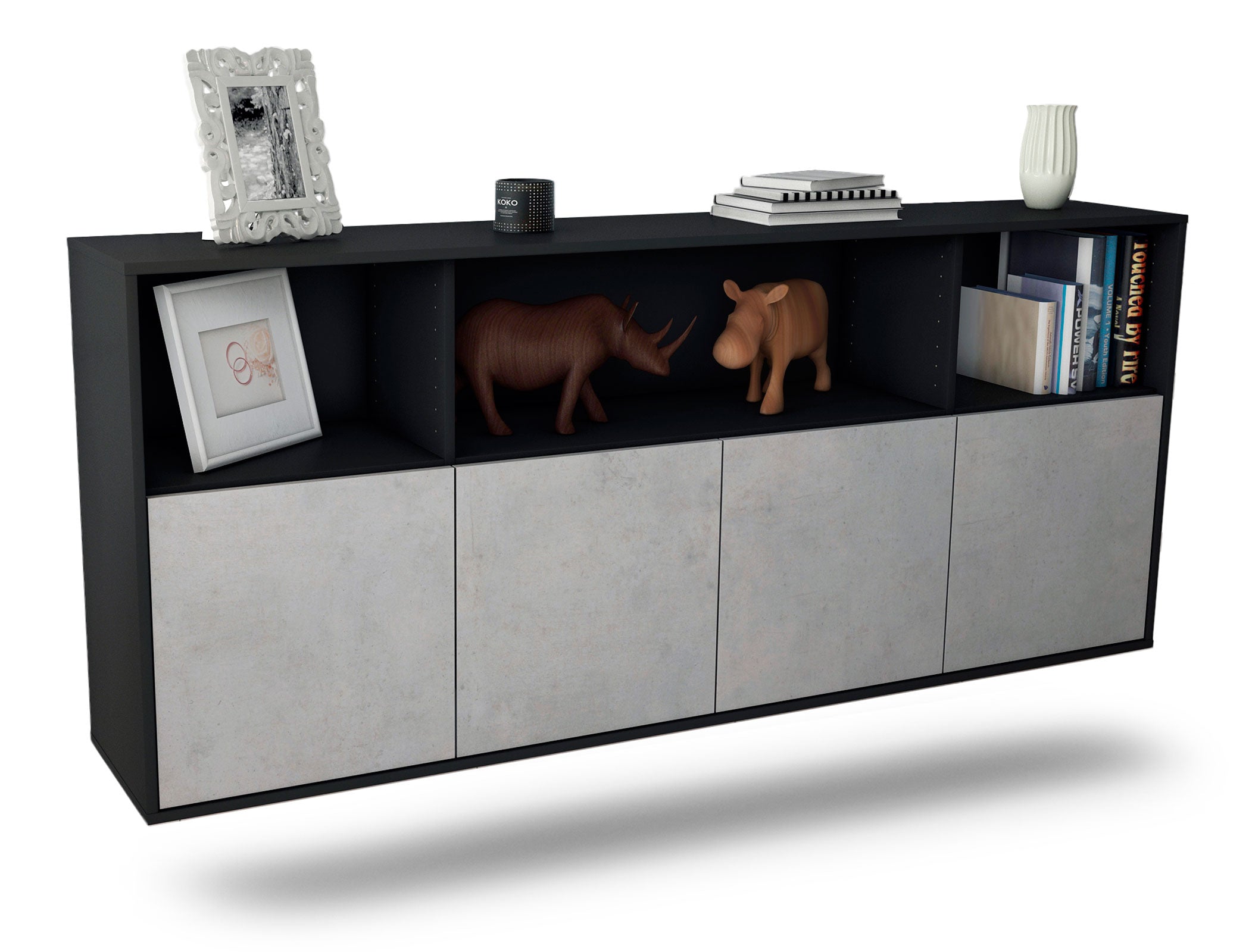Sideboard Columbia | hängend | Korpus Anthrazit | Front in Beton Optik | 180x79x35cm (BxHxT) 1 Sideboard Columbia | hängend | Korpus Anthrazit | Front in Beton Optik | 180x79x35cm (BxHxT)
