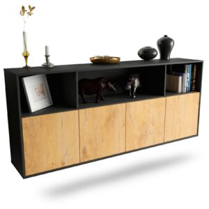 Sideboard Columbia | hängend | Korpus Anthrazit | Front in Eiche Holz Optik | 180x79x35cm (BxHxT)