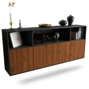 Sideboard Columbia | hängend | Korpus Anthrazit | Front in Walnuss Holz Optik | 180x79x35cm (BxHxT)